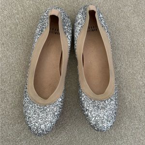 Stuart Weitzman Lastikon Silver Glitter Ballet Flats Women's Size 7.5 N